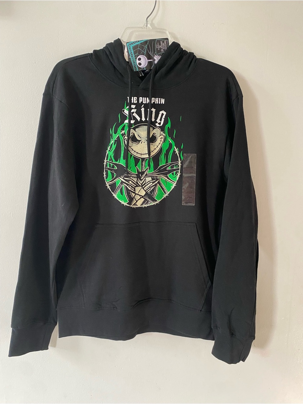 Disney Black Hoodie with Green and Cream Pumpkin King Graphic - Men